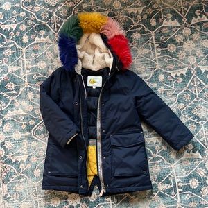 Mini Boden Navy Rainbow Hooded Waterproof Parka